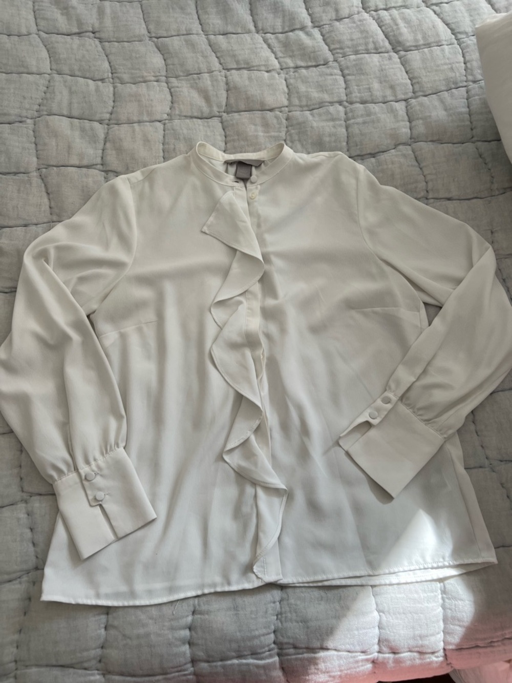 H&M Cream Ruffled Front Long-Sleeve Blouse